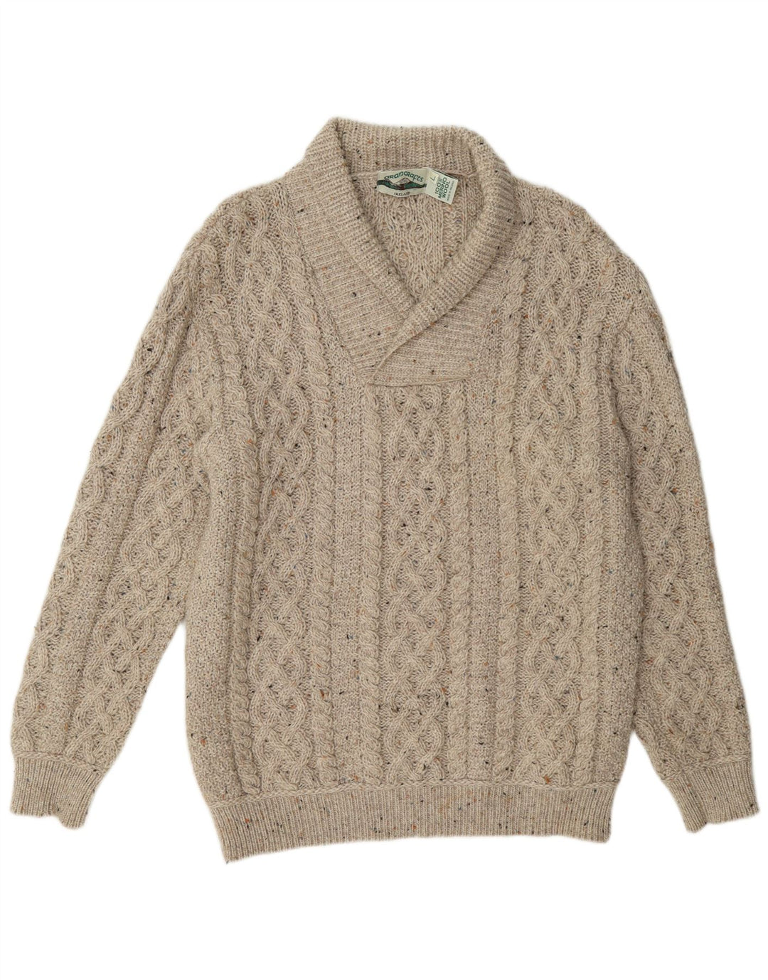 Aran Crafts Pull à col châle pour homme en laine mouchetée beige