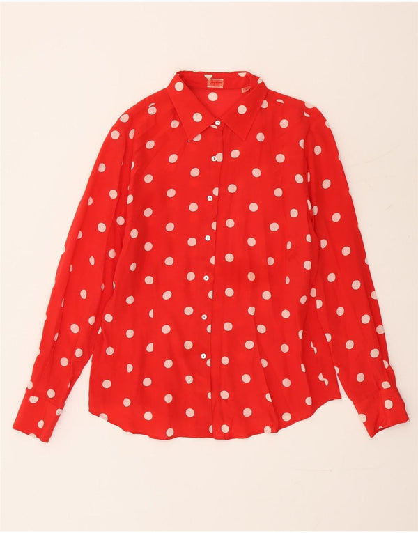 Blouse chemise femme vintage IT 48 XL Soie à pois rouge