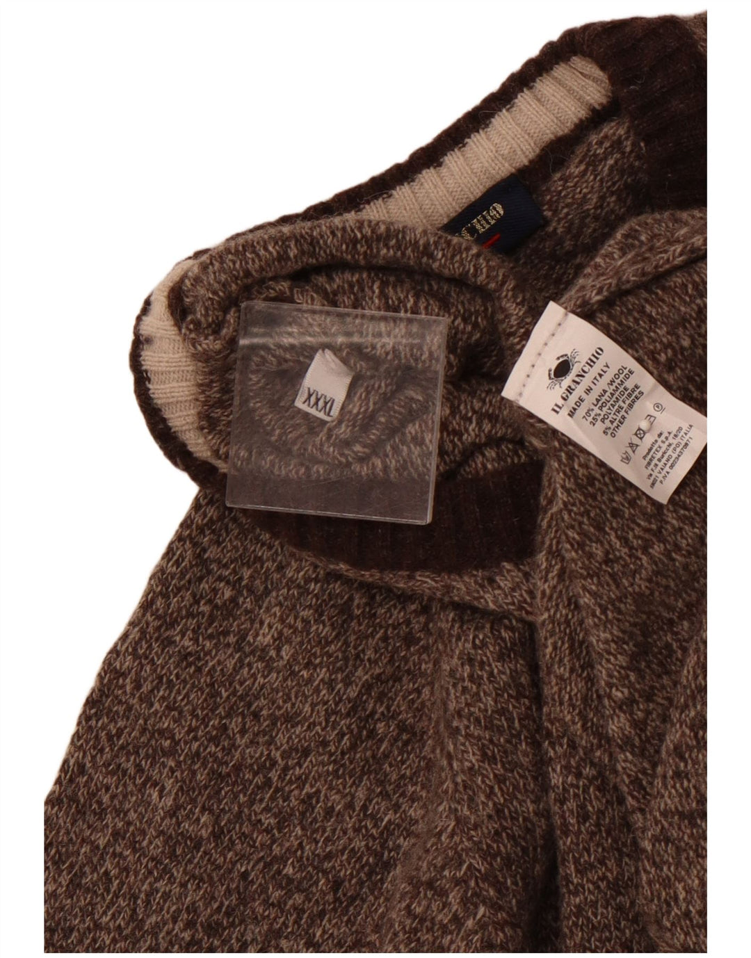 IL GRANCHIO Pull à col rond pour femme UK 22 3XL Laine mouchetée marron