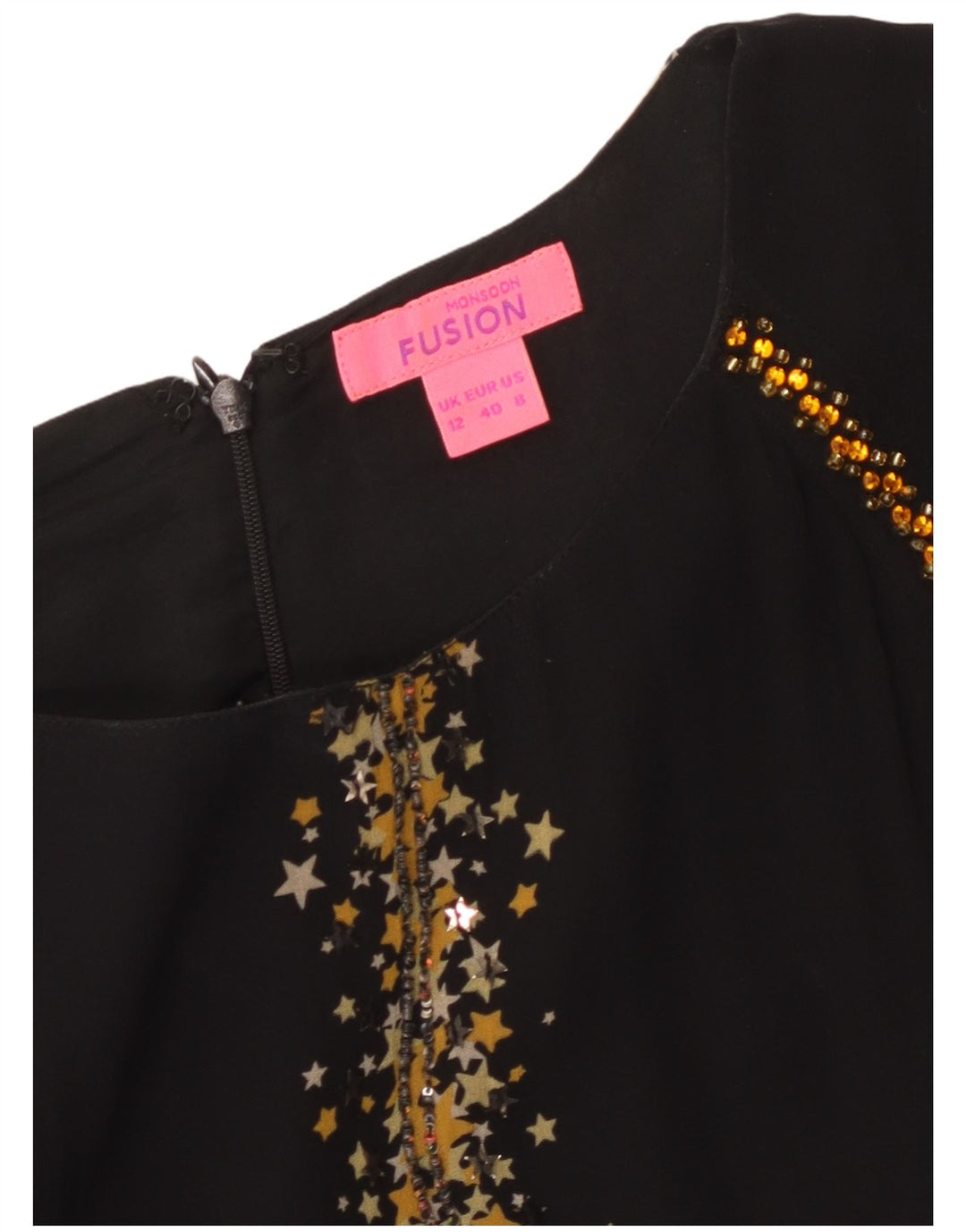 MONSOON Robe trapèze à manches 3/4 à motif abstrait pour femme UK 12 Noir moyen