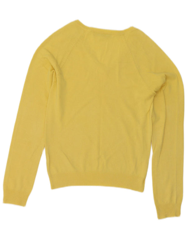 Zara Pull col V pour femme UK 12 en coton jaune moyen