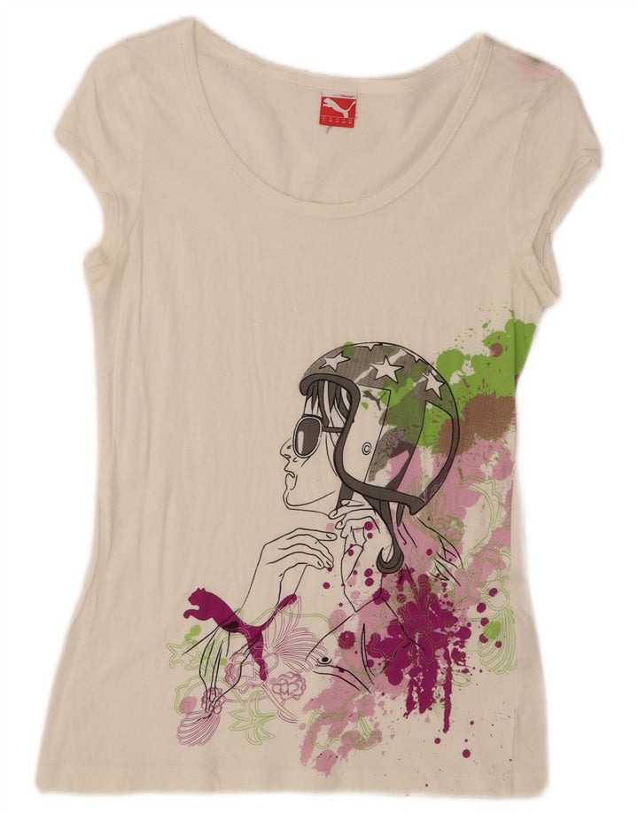 Puma T-shirt graphique régulier pour femme UK 10 Small Blanc