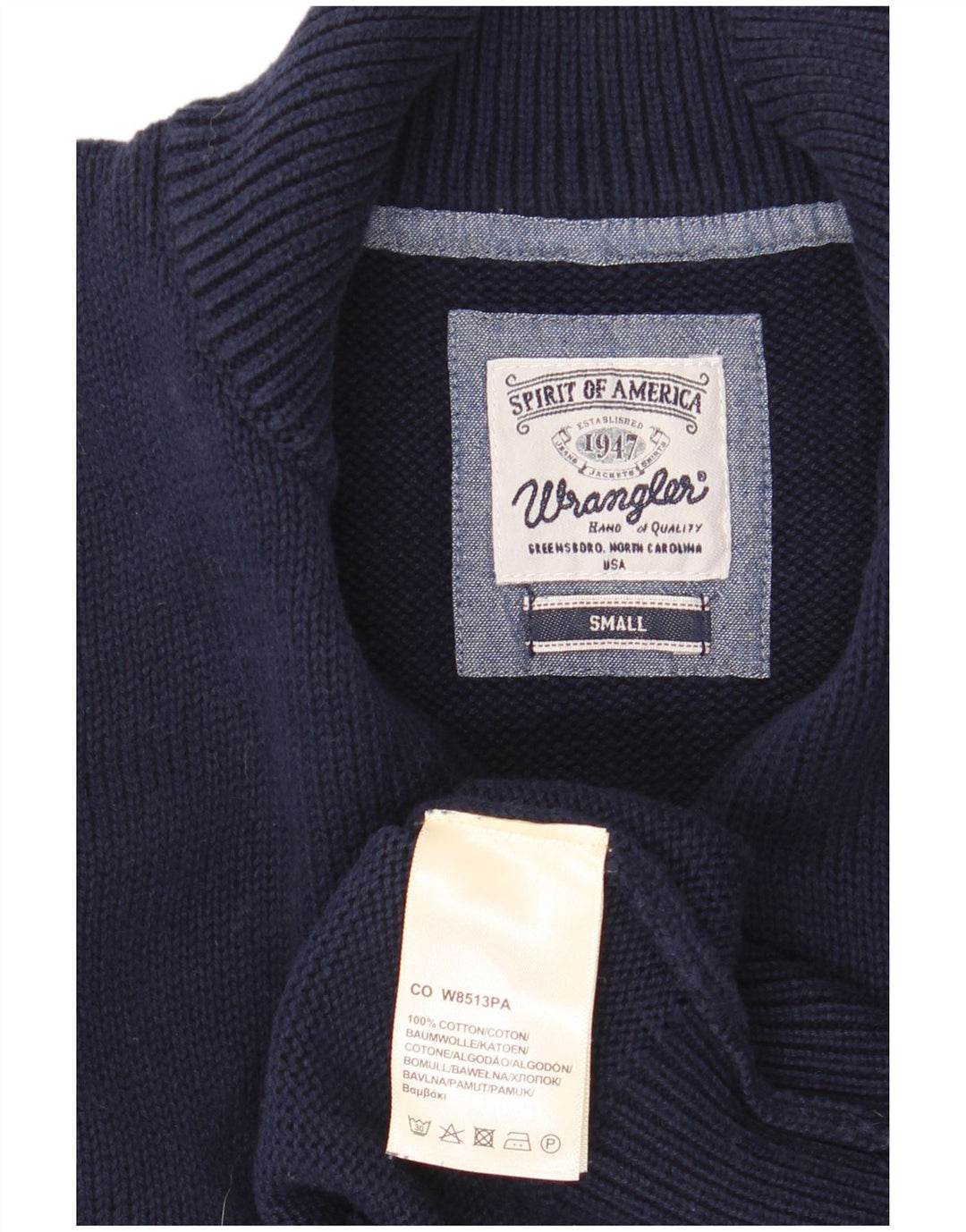 Wrangler Pull à col zippé pour homme Petit coton bleu marine