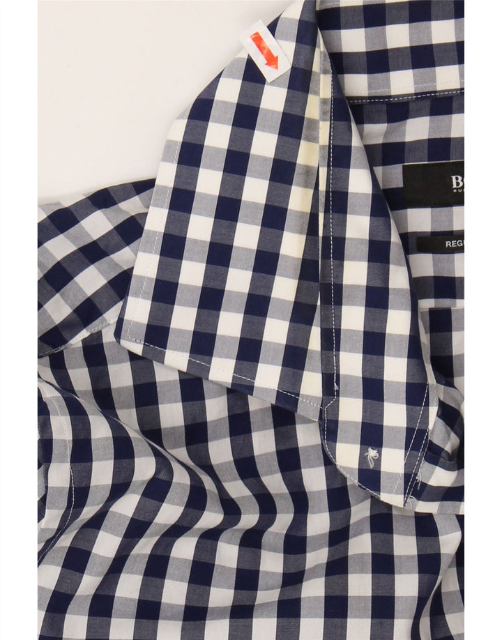 HUGO BOSS Mens Regular Fit Shirt Size 16 1/2 42 Large Navy Blue Gingham
