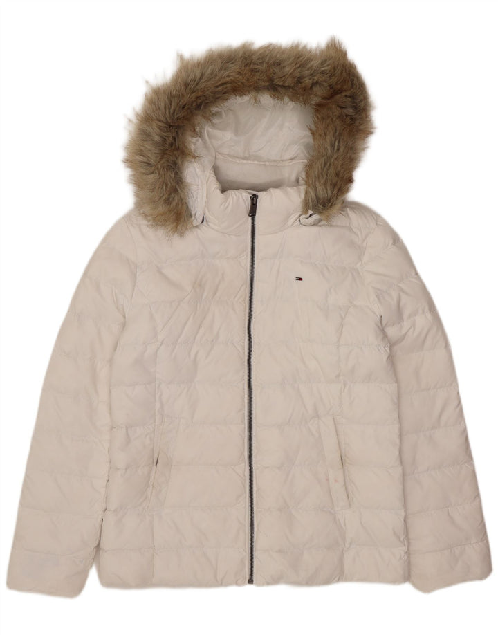 Tommy Hilfiger Veste matelassée à capuche pour femme UK 16 Large Blanc Polyester