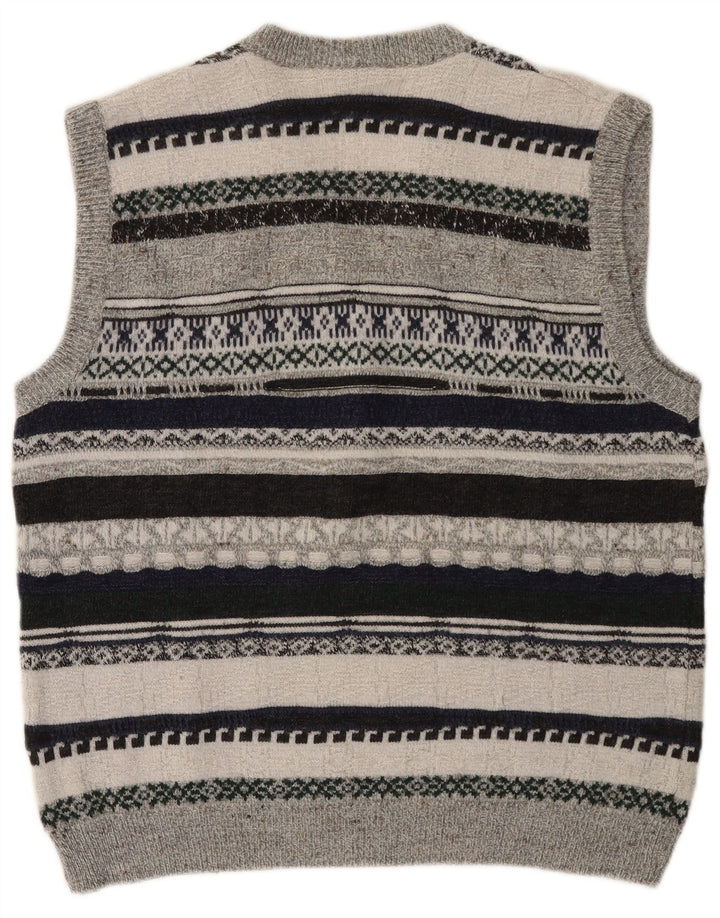 VINTAGE Débardeur Homme Débardeur Gris Moyen Rayé Polyacrylique