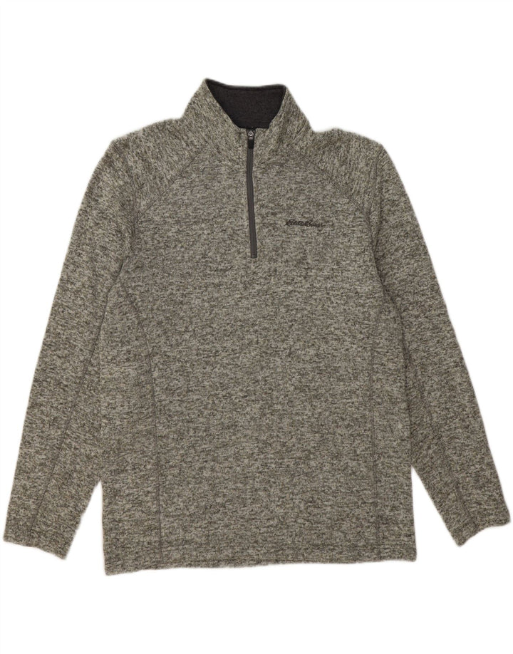 EDDIE BAUER Mens Zip Neck Sweatshirt Jumper Large Grey Flecked Polyester Vintage Eddie Bauer and Second-Hand Eddie Bauer from Messina Hembry 