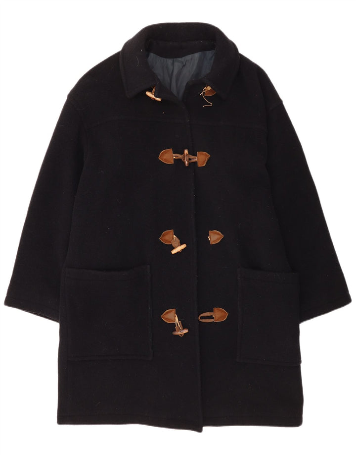 vintage Femmes Surdimensionné Duffle Coat UK 14 Laine Bleu Marine Moyenne