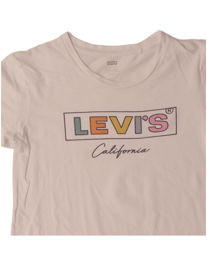 LEVI'S T-shirt court graphique pour femme UK 10 petit coton blanc