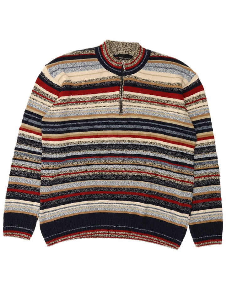 Enzo Lorenzo Pull Col Zippé Homme IT 56 2XL Rayé Multicolore