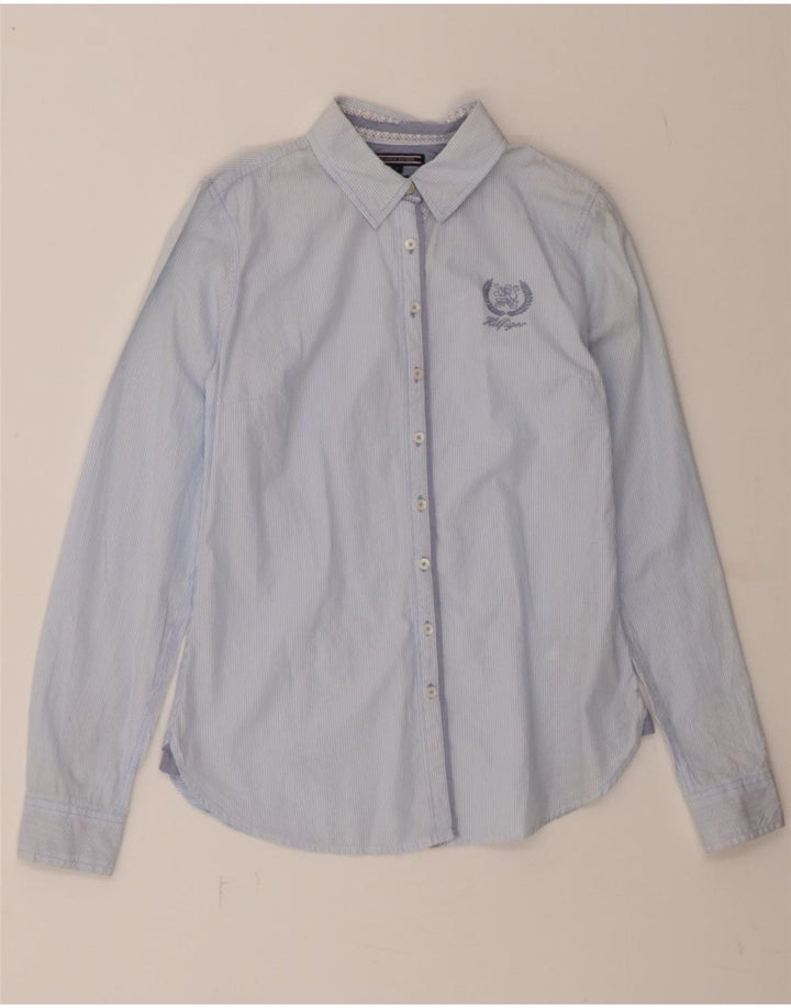 TOMMY HILFIGER Womens Fitted Shirt US 6 Medium Blue Striped Cotton Vintage Tommy Hilfiger and Second-Hand Tommy Hilfiger from Messina Hembry 