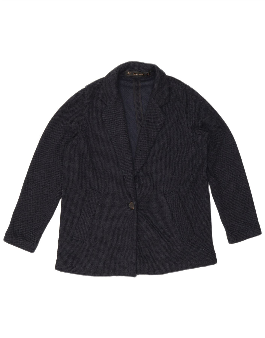 Zara Veste blazer surdimensionnée à 1 bouton pour femme UK 6 XS Bleu marine Polyester