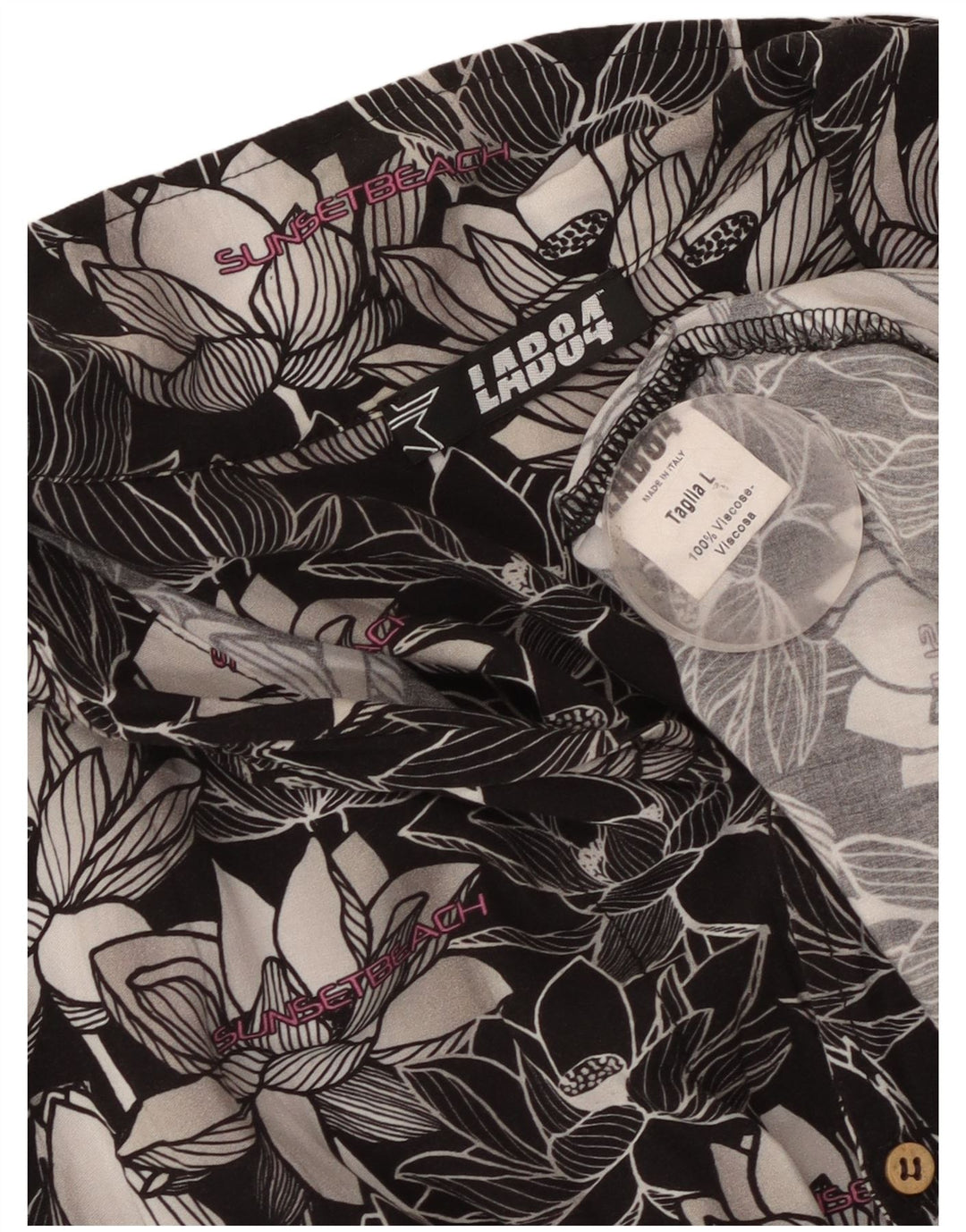 vintage Chemise à manches courtes pour hommes Grand Floral Noir