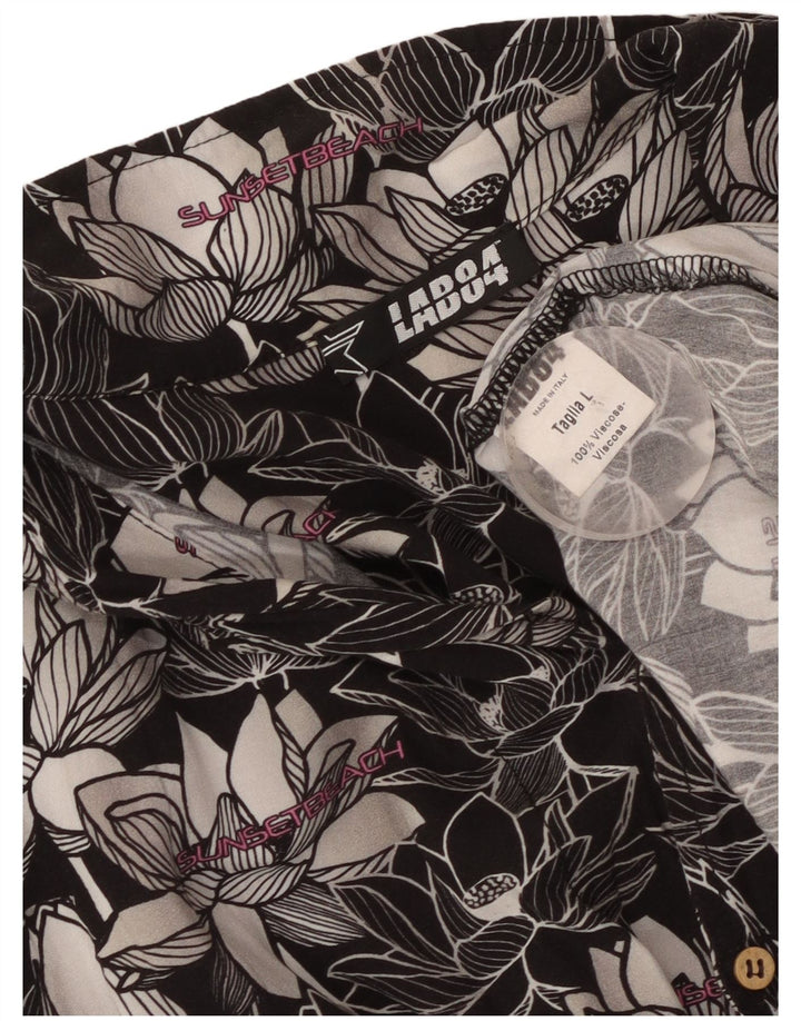 vintage Chemise à manches courtes pour hommes Grand Floral Noir