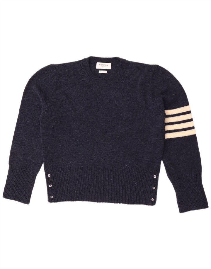 Thom Browne Pull à col rond pour homme en laine color block bleu marine
