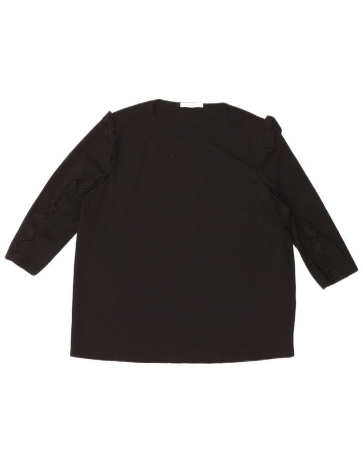 Zara Femme Top Manches 3/4 UK 16 Large Noir Coton