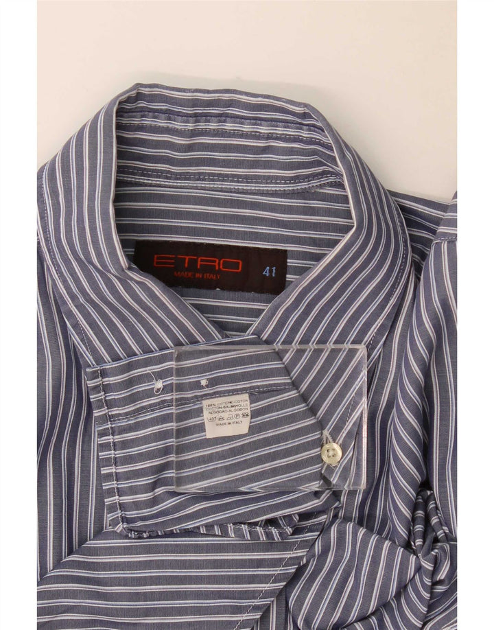 Etro Chemise Homme Taille 41 Grand Coton Rayé Bleu Marine
