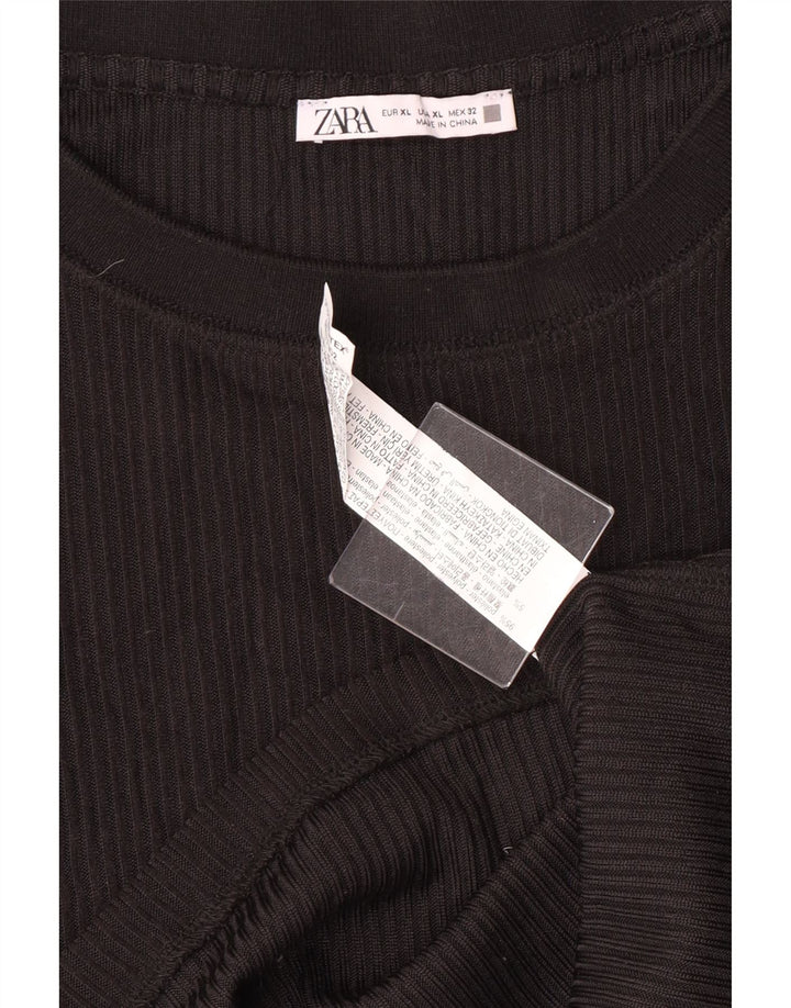 Zara Femme Top Manches Longues UK 18 XL Noir Polyester