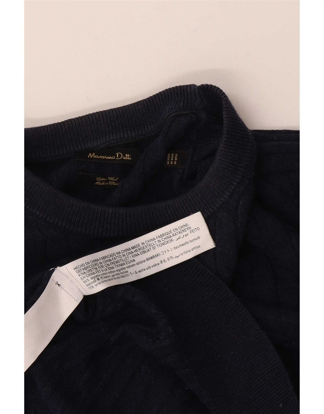Massimo Dutti Pull col rond pour homme en coton bleu marine moyen