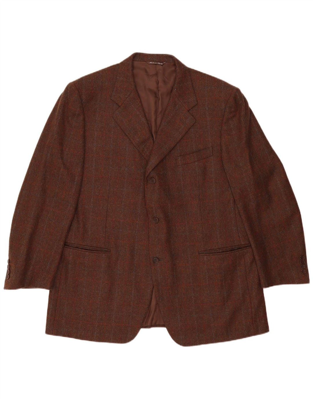Canali Veste Blazer 3 Boutons Homme IT 58 4XL Laine à Carreaux Marron