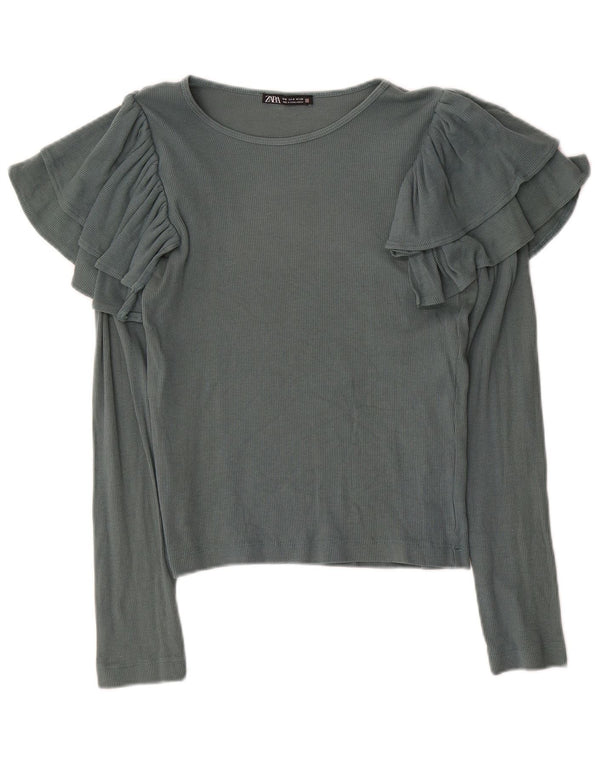 Zara Femme Top Manches Longues UK 12 Gris Moyen