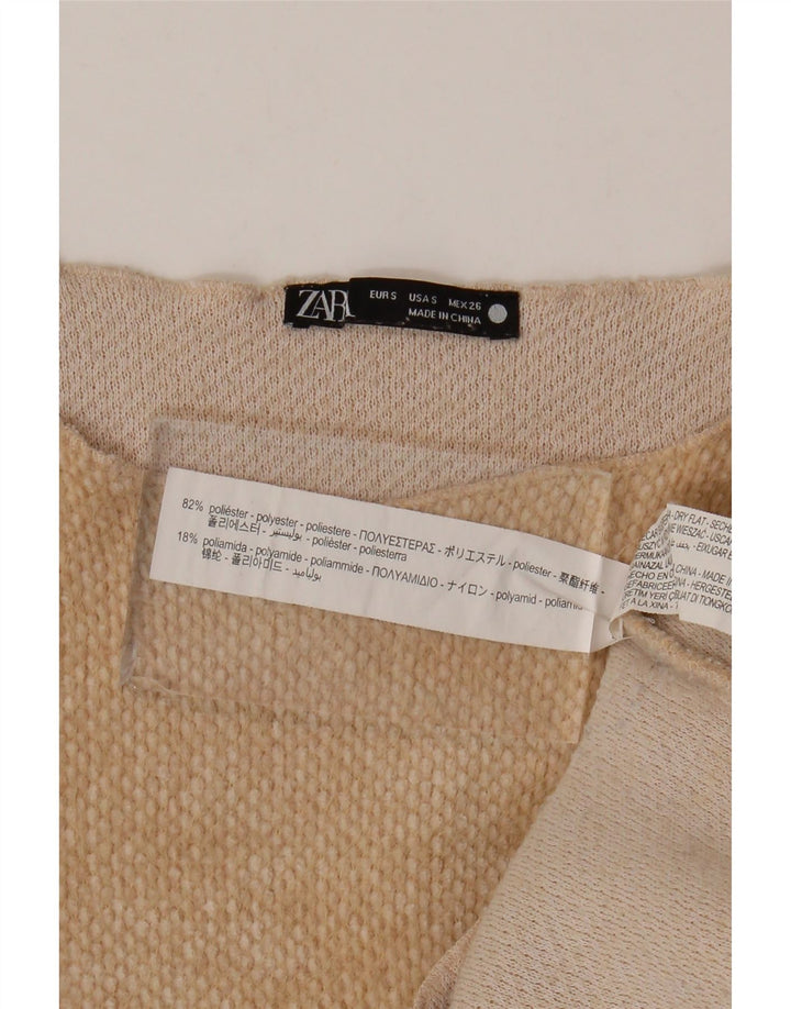 Zara Femme Crop Top Manches Longues UK 10 Petit Beige Polyester