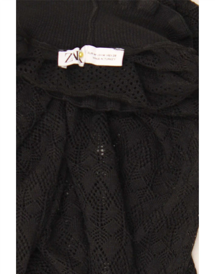 Zara Pull transparent à col roulé pour femme UK 12 Noir moyen