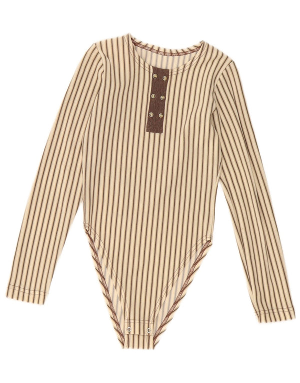 vintage Womens Body UK 8 Petit Beige Rayé