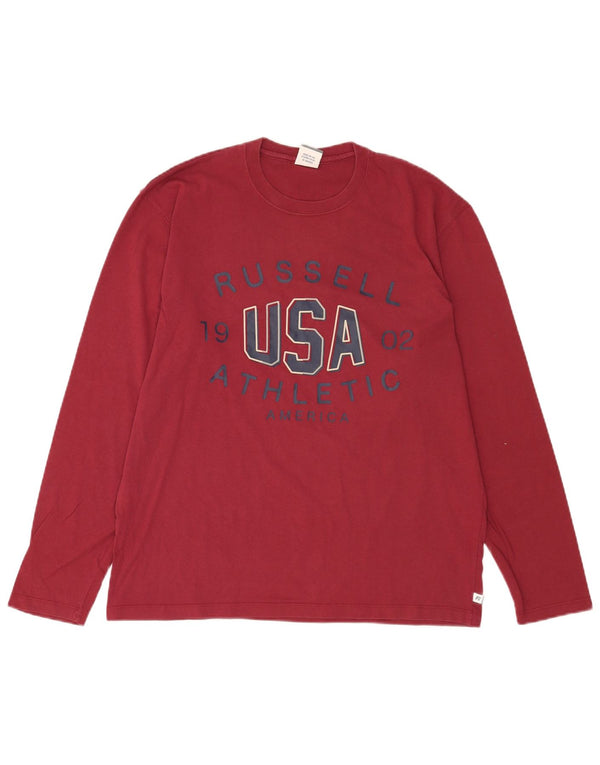 Russell Athletic Mens Graphic Top Long Sleeve Large Red Cotton