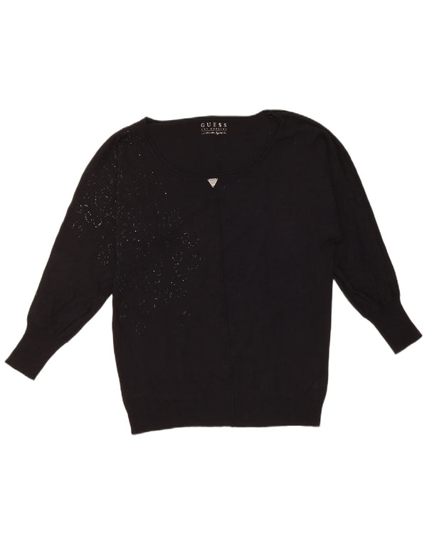 Guess Pull surdimensionné à col bateau pour femme UK 4 XS Noir Viscose