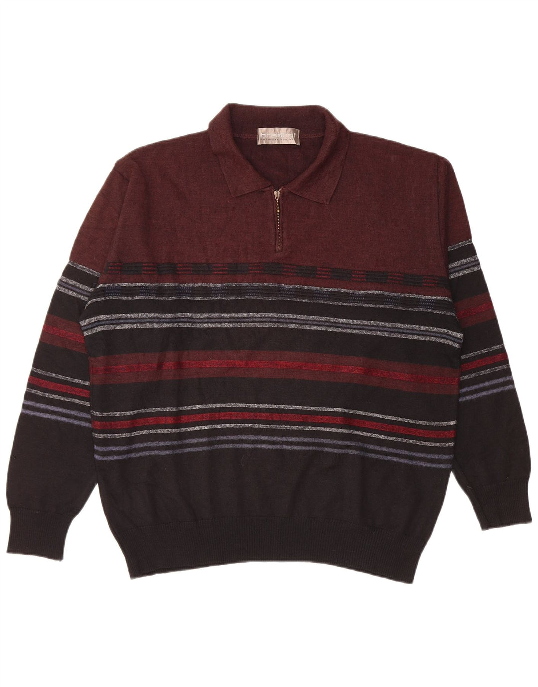 BREIDHOF Pull à col polo pour homme en laine rayée bordeaux