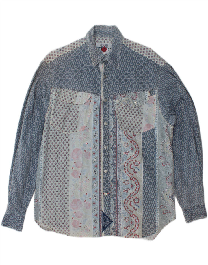 VINTAGE Chemise Homme Bleu Moyen Coton Floral