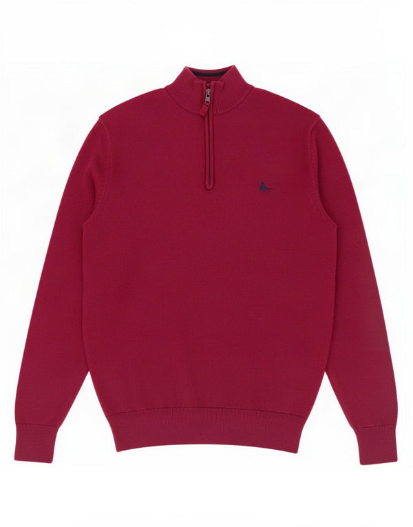 Jack Wills Pull à col zippé pour homme en coton bordeaux Taille L