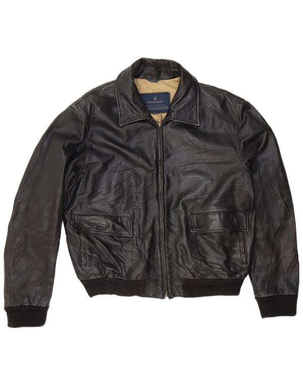Brooksfield Veste en cuir pour homme UK 40 Grand cuir noir classique