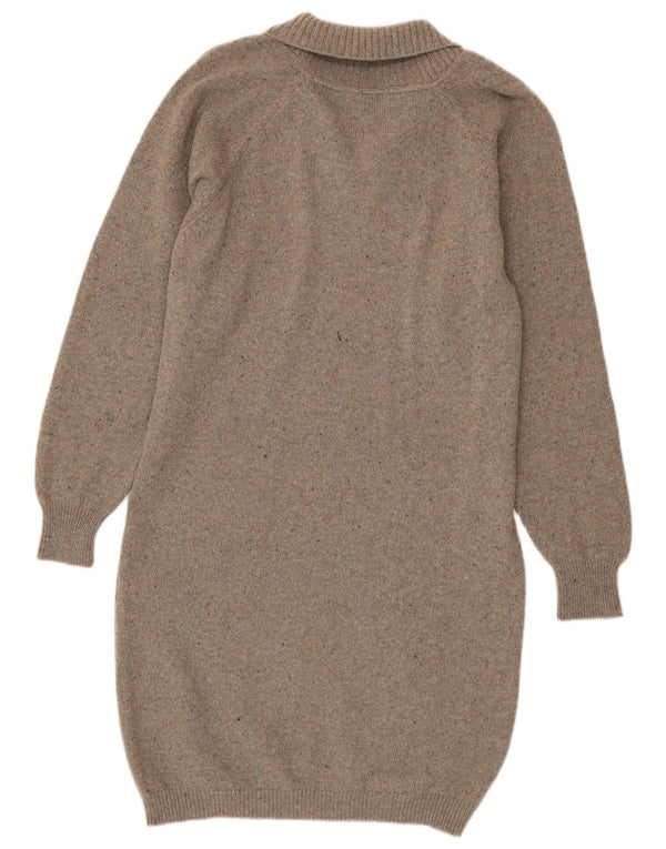 vintage Femme Manches Longues Jumper Robe UK 16 Grand Brun Moucheté