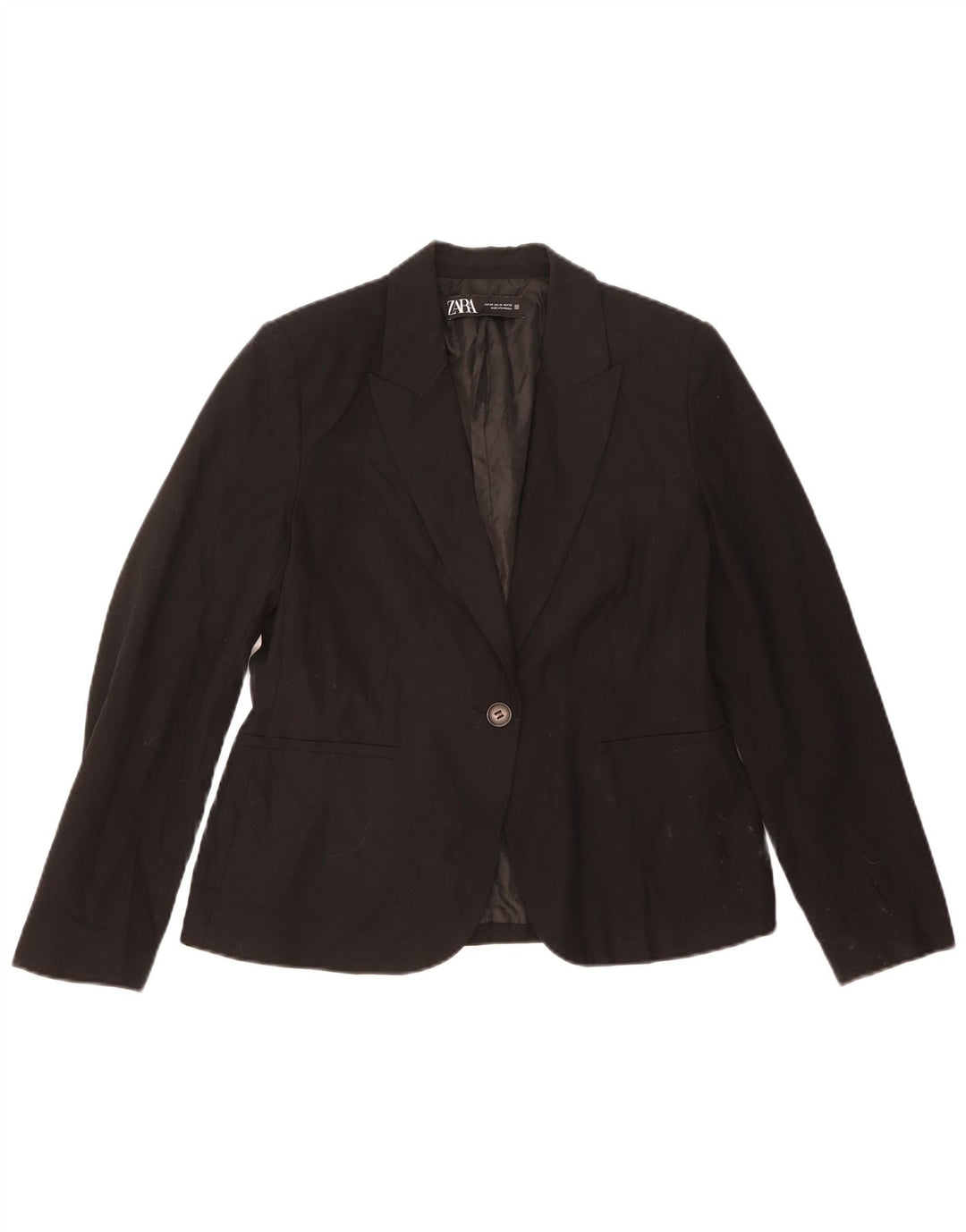 ZARA Femme 1 Bouton Blazer Veste EU 42 Grand Noir Polyester