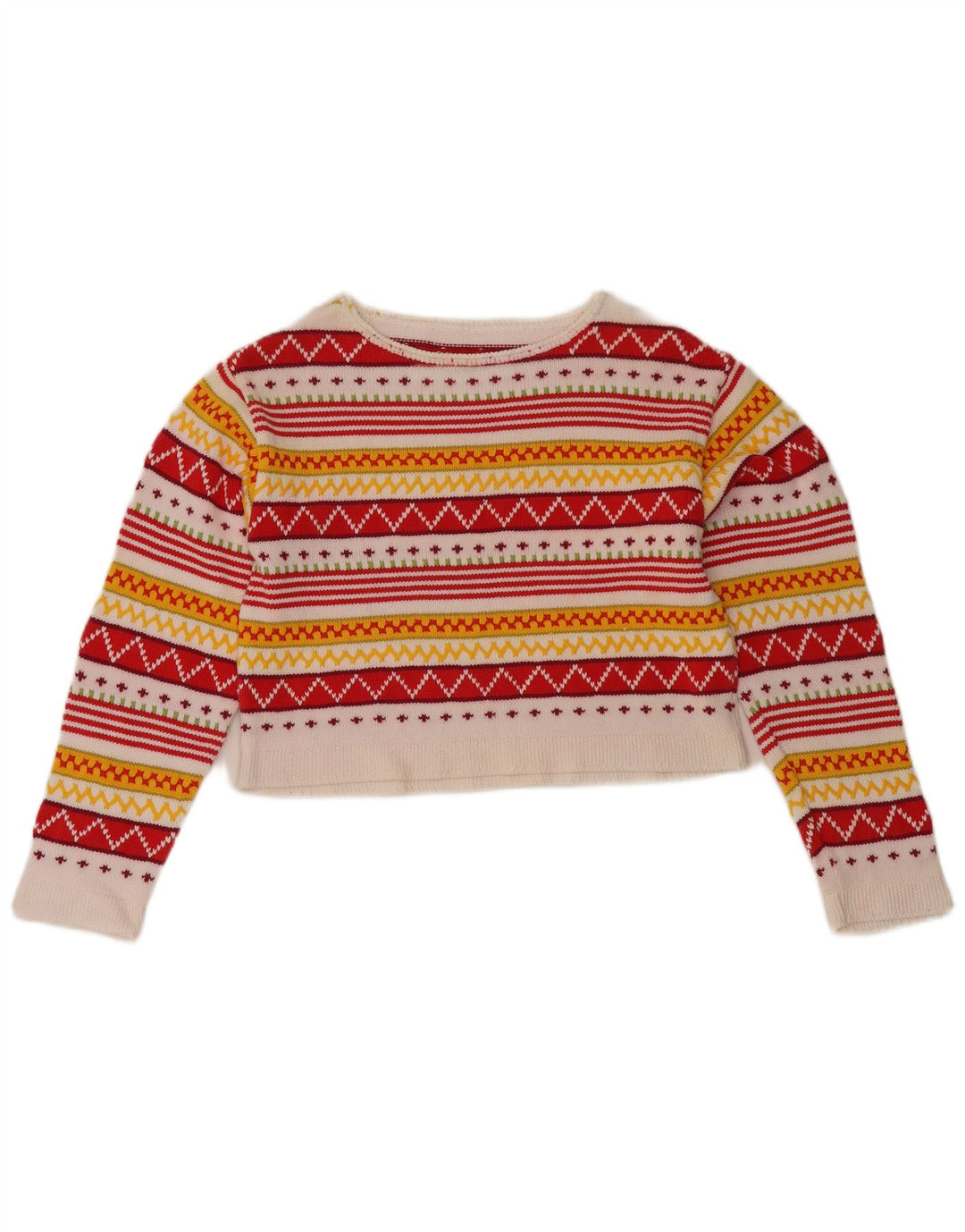 vintage Womens Boat Neck Jumper Sweater UK 12 Moyen Multicolore
