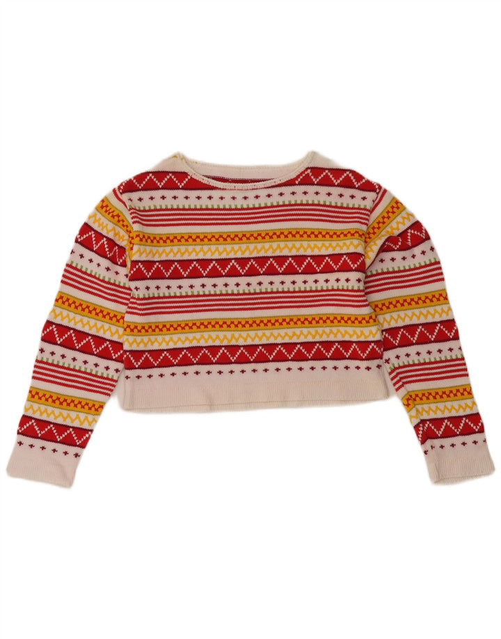 vintage Womens Boat Neck Jumper Sweater UK 12 Moyen Multicolore