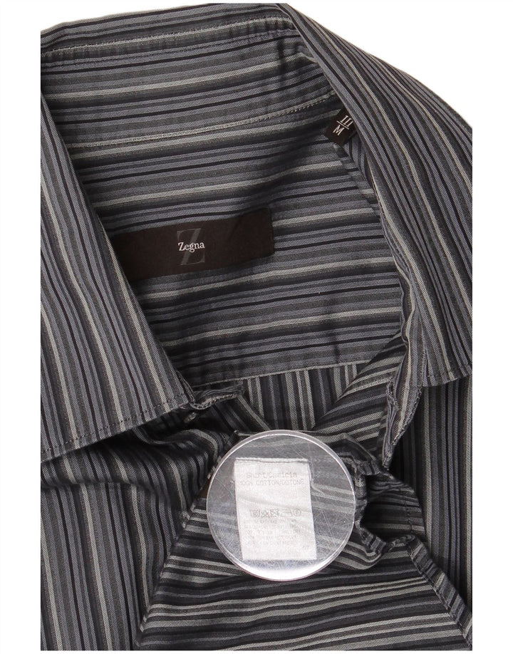 Zegna Chemise Homme Gris Moyen Rayé Coton