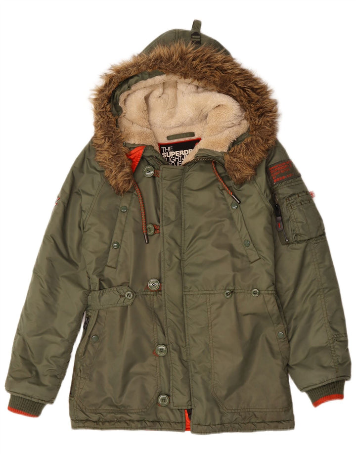 SUPERDRY Parka à capuche pour homme UK 36 Small Vert Nylon