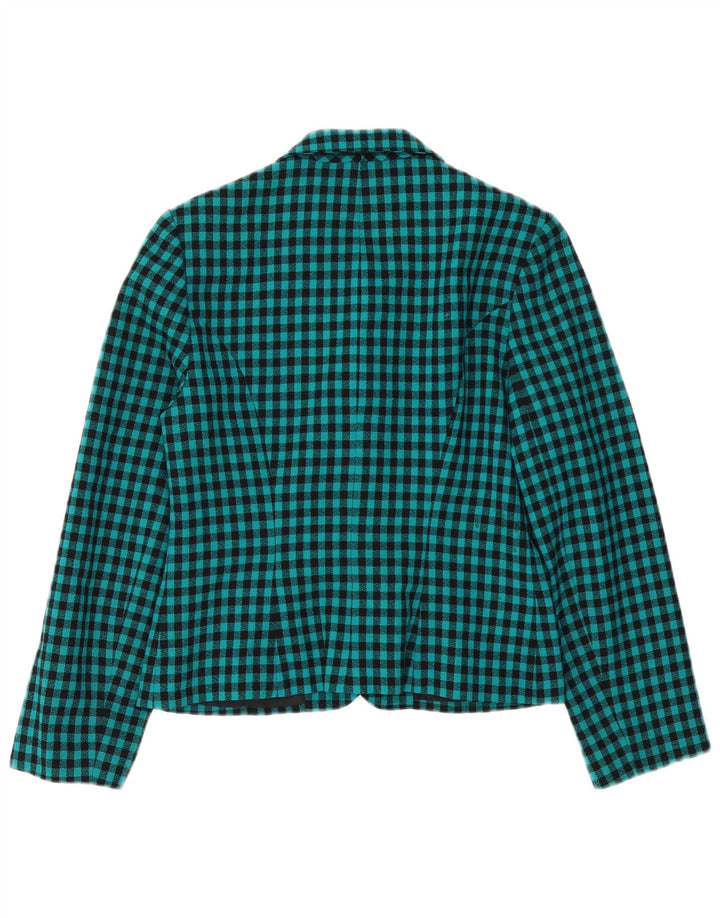 VINTAGE Femme 7 bouton Blazer Veste UK 12 Moyen Vert Gingham Laine