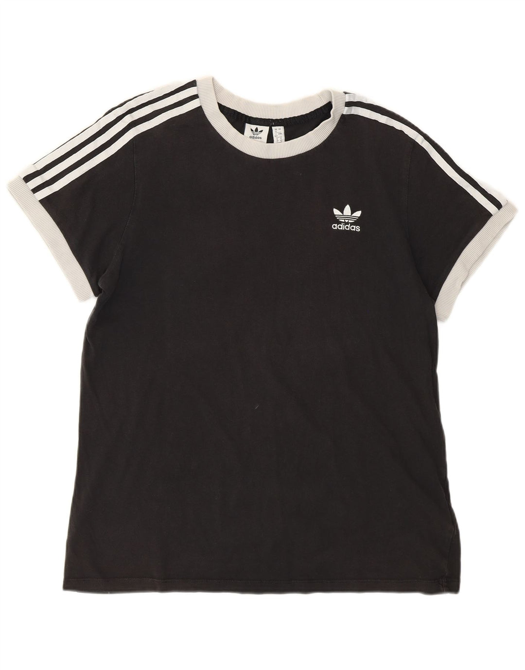 ADIDAS T-shirt graphique pour femme UK 12 en coton noir moyen