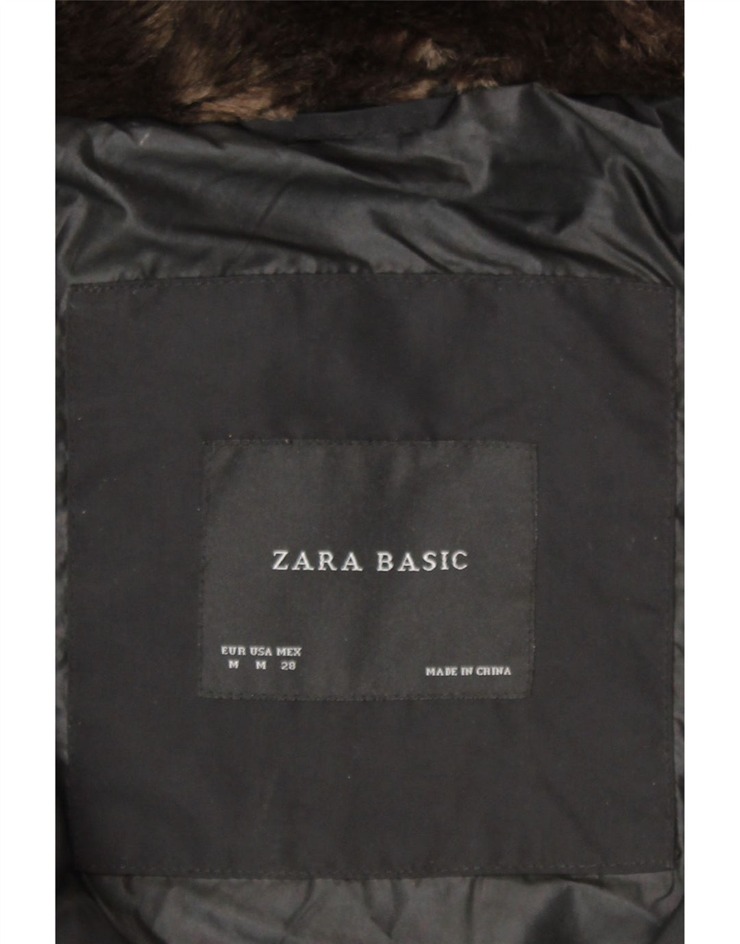 Zara Veste rembourrée à capuche pour femme UK 14 Polyester noir moyen