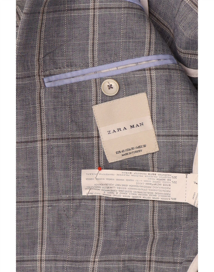 Zara Veste blazer à double boutonnage pour homme EU 48 Bleu marine moyen à carreaux en coton