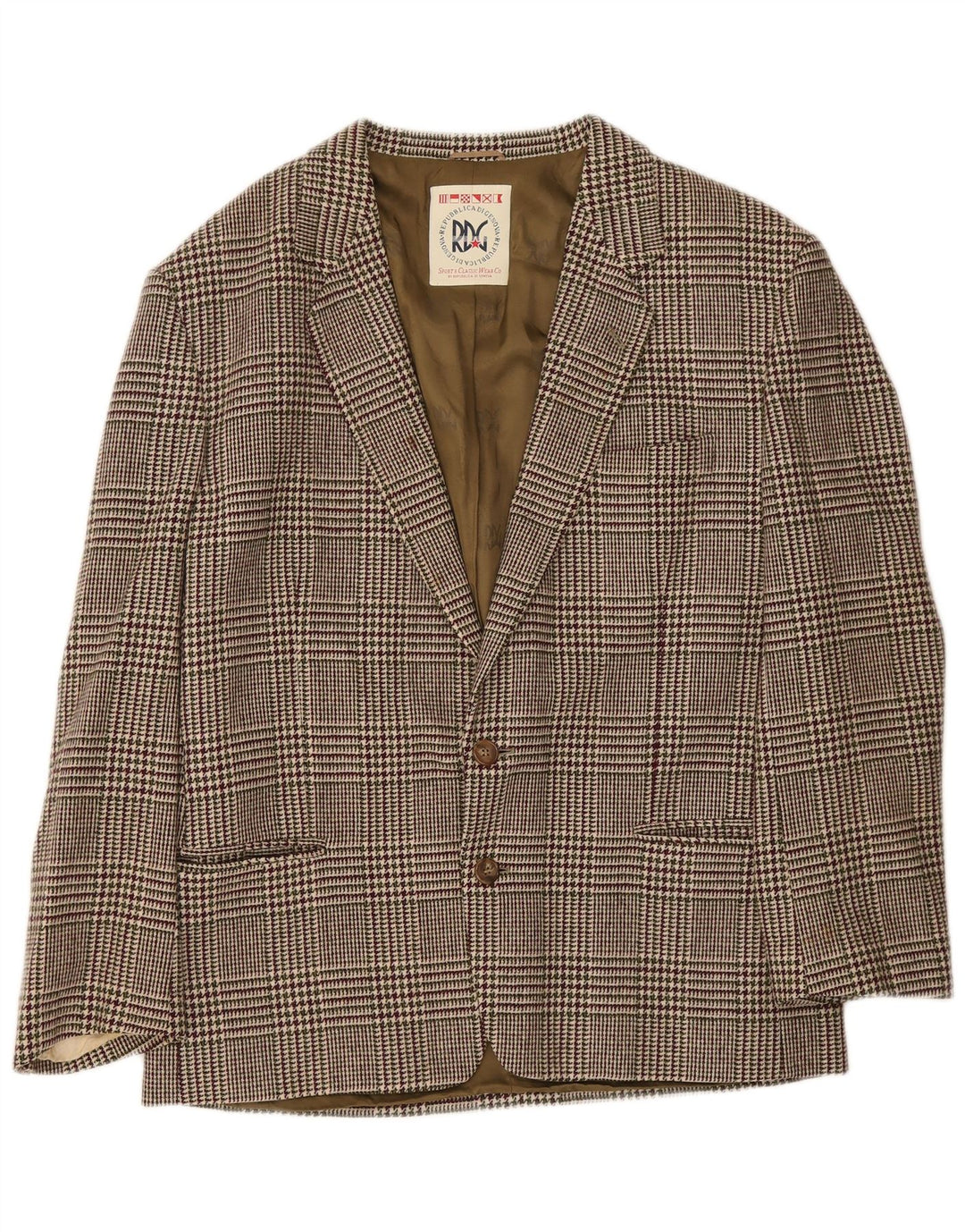 Veste Blazer Homme Vintage IT 52 XL Bourgogne Pied De Poule Laine