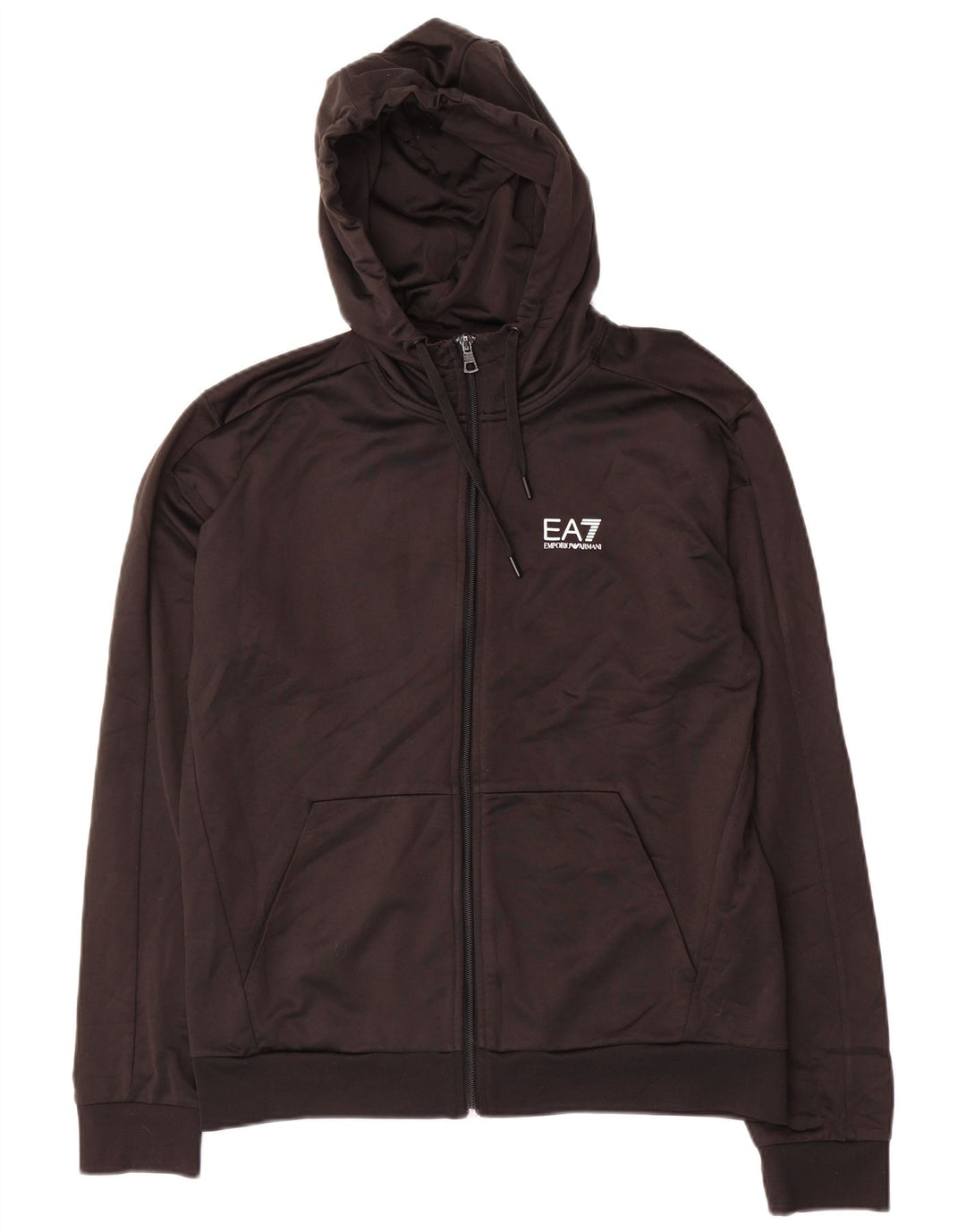 Emporio Armani Pull à capuche zippé graphique pour homme en polyester noir moyen