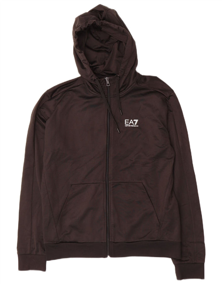 Emporio Armani Pull à capuche zippé graphique pour homme en polyester noir moyen