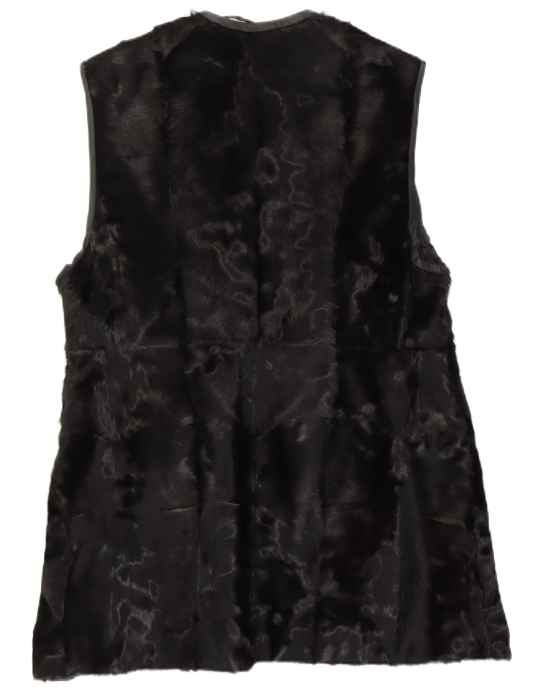 vintage Womens Fur Gilet UK 14 Moyen Noir