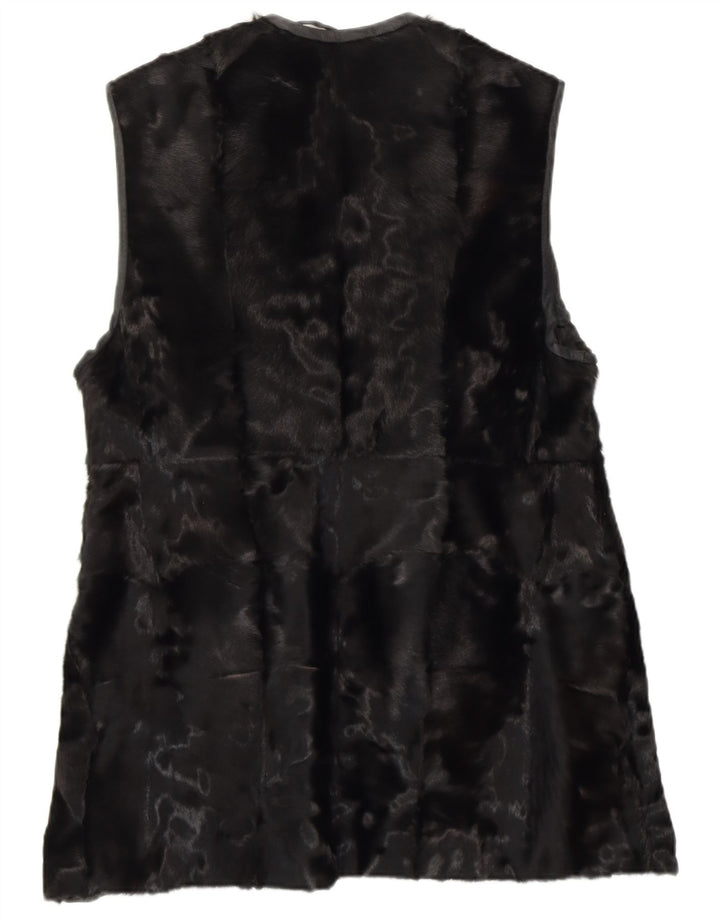 vintage Womens Fur Gilet UK 14 Moyen Noir