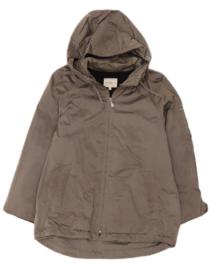 Calvin Klein Veste coupe-vent à capuche pour femme UK 16 Large Gris Polyamide